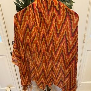 VEOND Colorful Print Lightweight Fringe Scarf